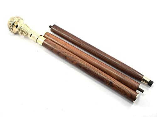 NavaFresh Basics Nautical Warehouse Brass Golden Designer Head Style Handle with Brown Twist Walking Stick Cane