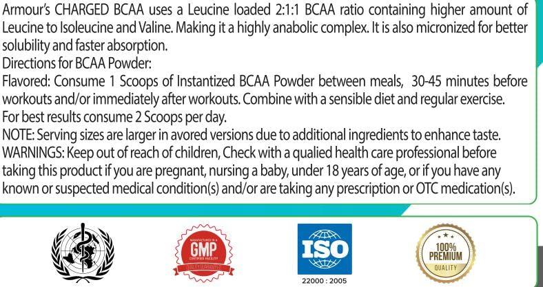 ARMOUR NUTRITION ARMOUR NUTRITION Charged BCAA 250gm Revolition Green Tea Flavor 25 Servings Support Muscle Growth & Recovery