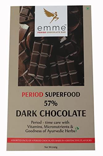 emme Period Chocolate Bar Emme Period Chocolate Bar (Pack of 4) - Vegan, Lactose-Free, 57% Dark Chocolate with Ayurvedic Herbs for Menstrual Support and Indulgence