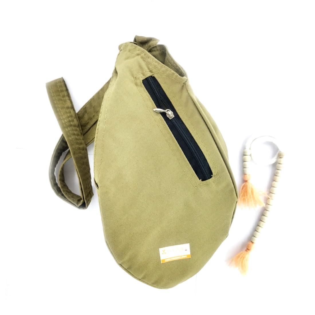 MAYAPURI MAYAPURI Pure Khadi Cotton Khaki Color Double Stitched Gomukhi Japa Mala Bag or Chanting Bag, Beads Bag with Zip Pocket and Sakshi Mala Counter