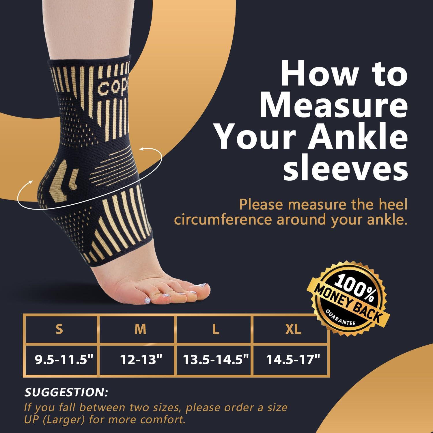 Lusenone Copper Ankle Brace Support for Men & Women (Pair), Best Ankle Compression Sleeve Socks for Plantar Fasciitis, Sprained Ankle, Achilles Tendon, Pain Relief, Recovery, Sports, Nano socks