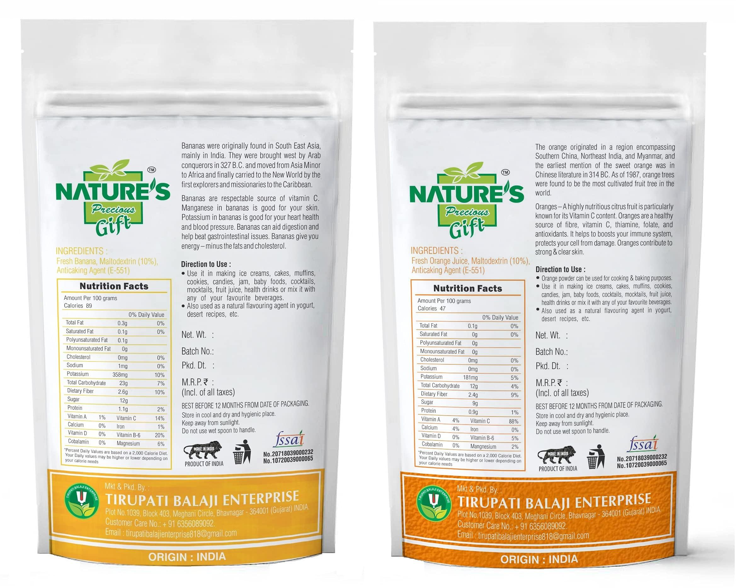 NATURE'S GIFT - FOR THOSE WHO CARE'S NATURE\'S GIFT - FOR THOSE WHO CARE\'S Banana Powder & Orange Fruit Powder -100 GM Each (Super Saver Combo Pack)