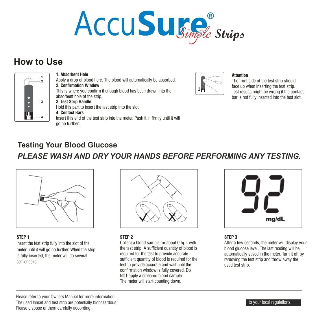 AccuSure AccuSure Simple Blood Glucose Test 100 Strips, 2 X 50 Test Strip (Multicolor)