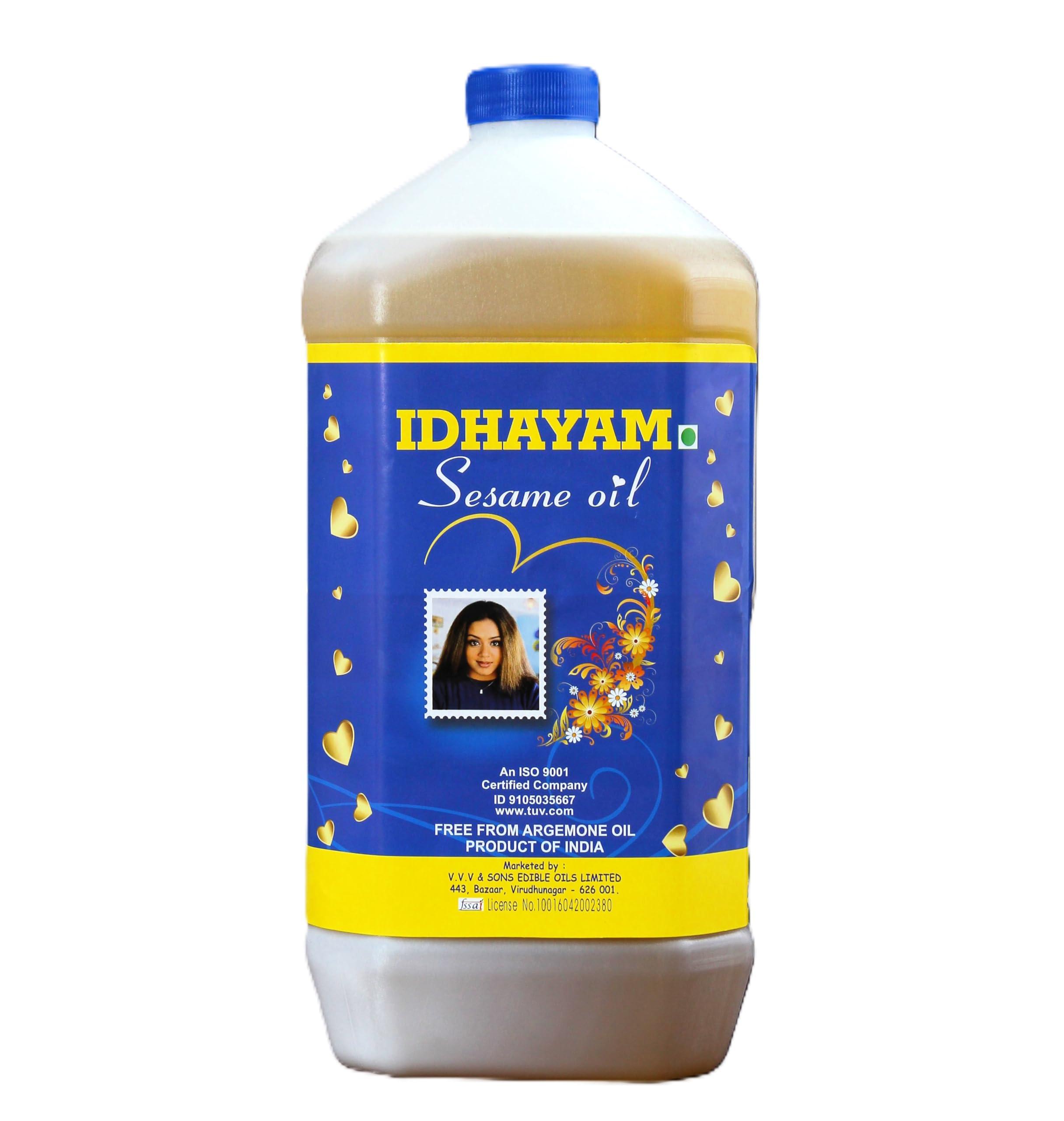 Idhayam Idhayam Sesame Oil, 100% Pure and Fresh, Sesame Oil With a Good Source of Natural Nutrients, Traditional Gingelly Oil (5 Litre)