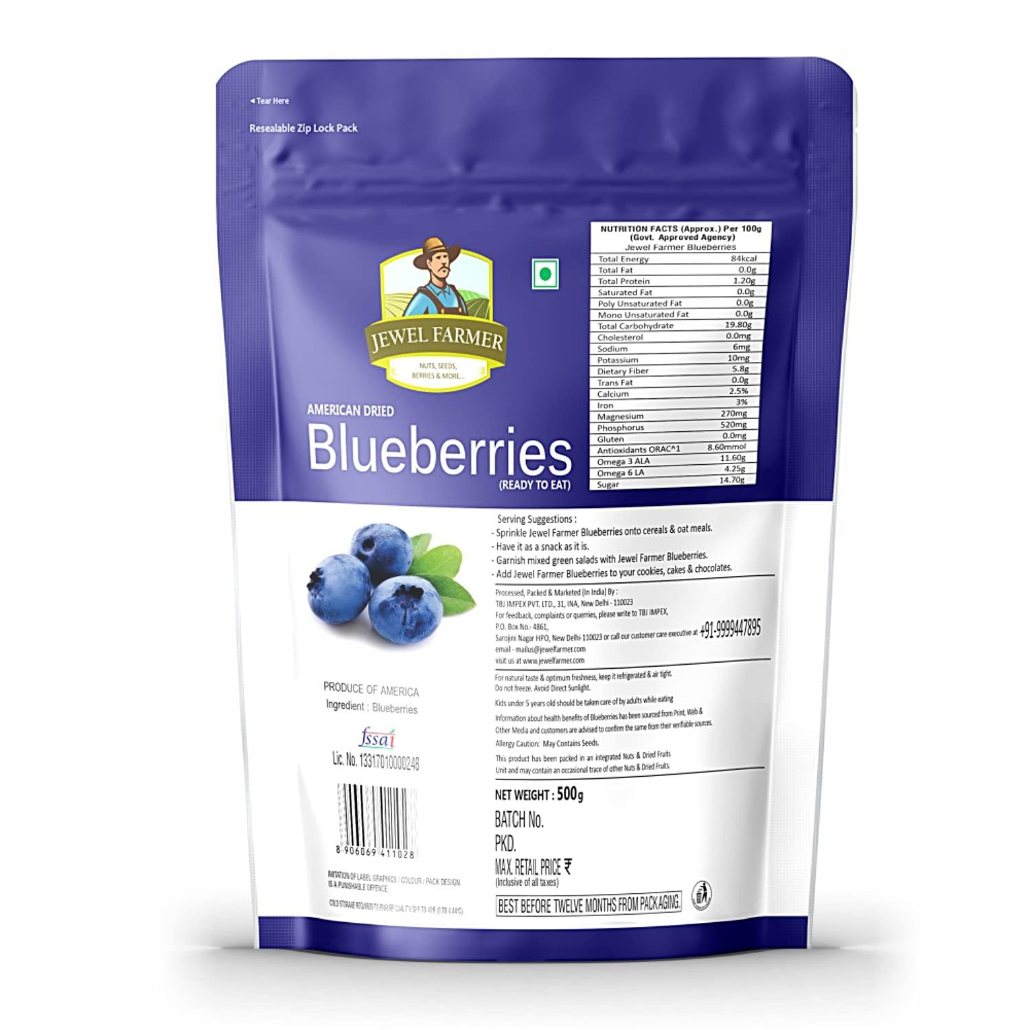 JEWEL FARMER JEWEL FARMER American Dried Blueberries Organic & Natural Ready to Eat (500g)