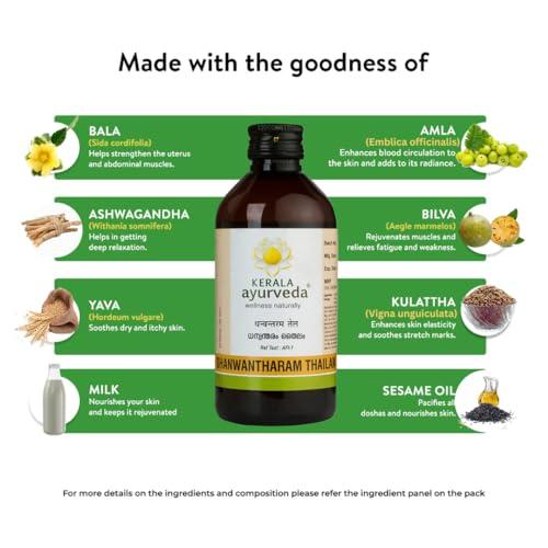 KERALA ayurveda Kerala Ayurveda Dhanwantharam Thailam - 200 ml | Ayurvedic Oil for Prenatal & Postnatal Recovery | Ideal for Stretch Marks Removal for Men & Women | Massage Oil for Relaxed Body | Strengthens Muscles