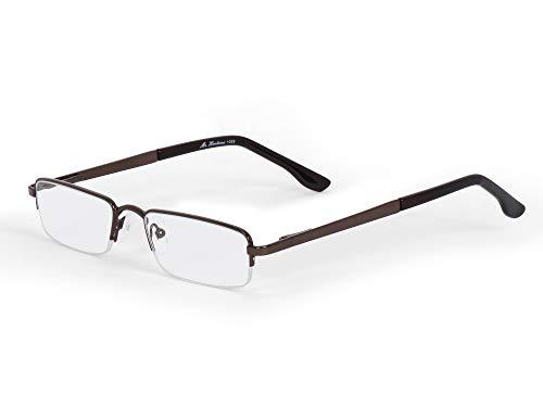 AEC AEC MetalRead Rectangle Half Rim Power Reading Glasses With Pen Clip & Smart Carry Case (+2.50, Brown)