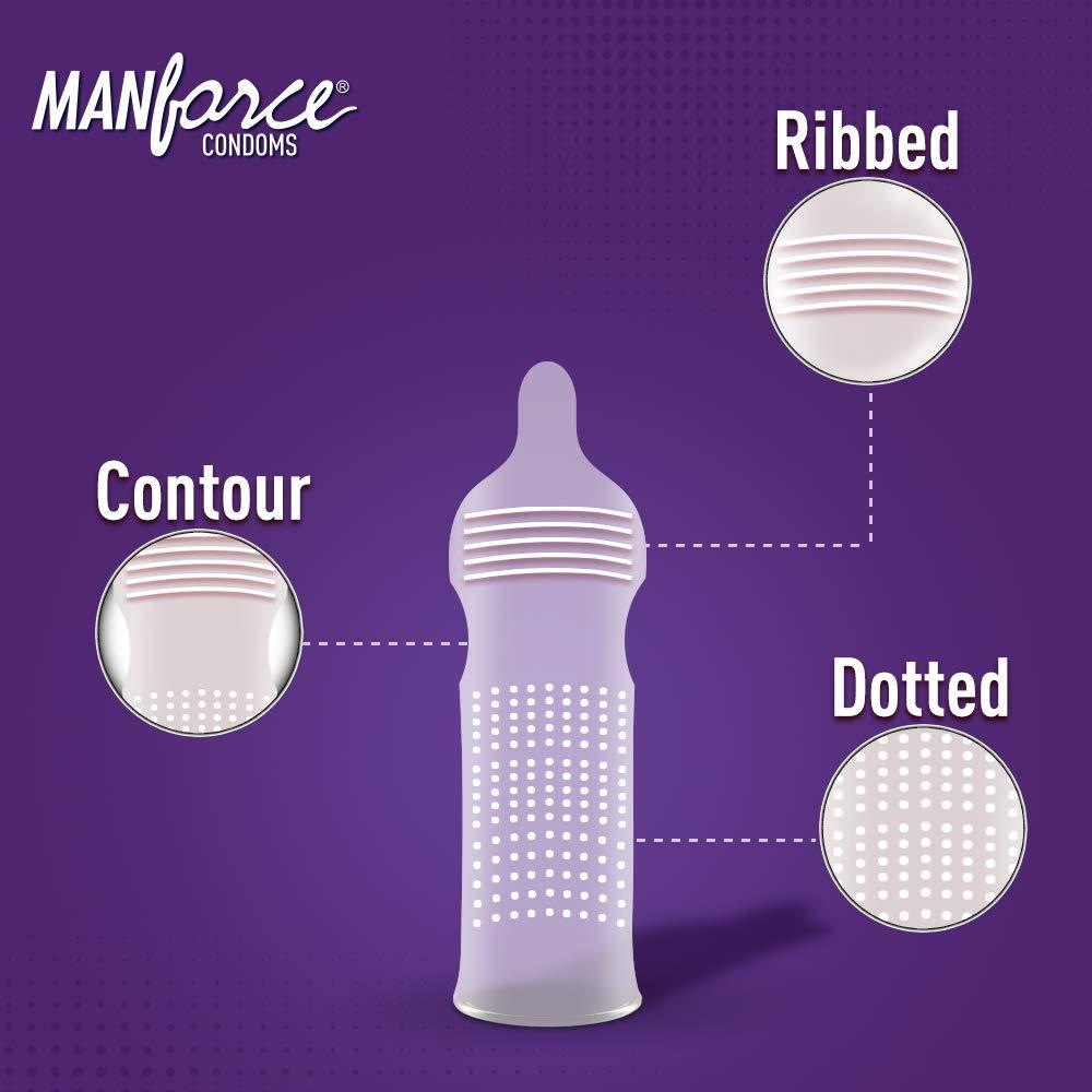 Manforce Manforce 3 in 1 Wild Condoms (Ribbed, Contour, Dotted), Black Grapes Flavoured- 10 Pieces (Pack of 5)