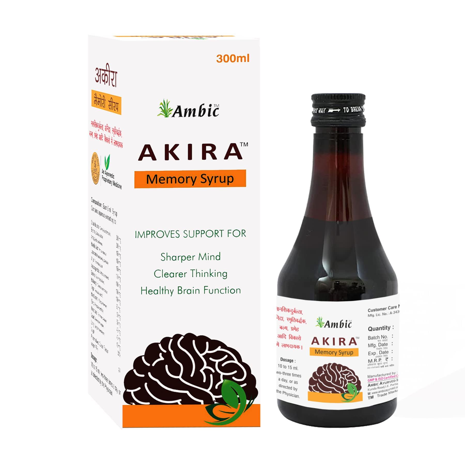 Ambic Ambic Akira Memory Wellness Syrup for Brain Health and Better Concentration I Brain Support Supplement for Memory Booster & Focus I Ayurvedic Brain Tonic - 300ML