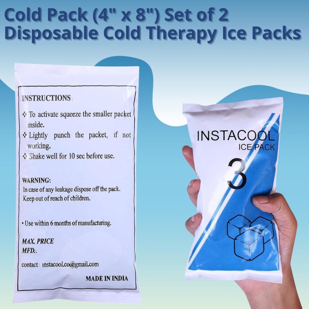 Instacool INSTACOOL Instant Cold Pack (4\" x 8\") Set of 2 Disposable Cold Therapy Ice Packs for Pain Relief, Swelling, Inflammation, Sprains, Strained Muscles, Toothache and for Athletes & Outdoor Activities