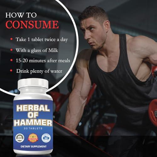 Herbal Hammer Herbal Hammer|Ayurvedic Strength,Energy Booster| Helps Restores Energy & Hardens Relaxing Muscles Safed Musli,Ashwagandha,Gokshura | Clinically Approved| 30 Tablets | Pack Of 2