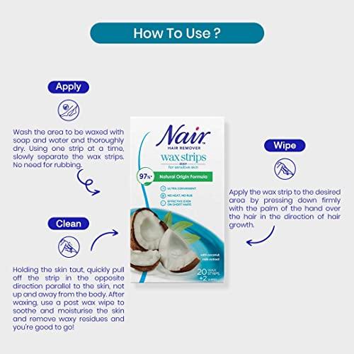 PITTIE Nair Coconut Full Body Wax Strips Hair Remover, 20 Strips each, Pack of 2