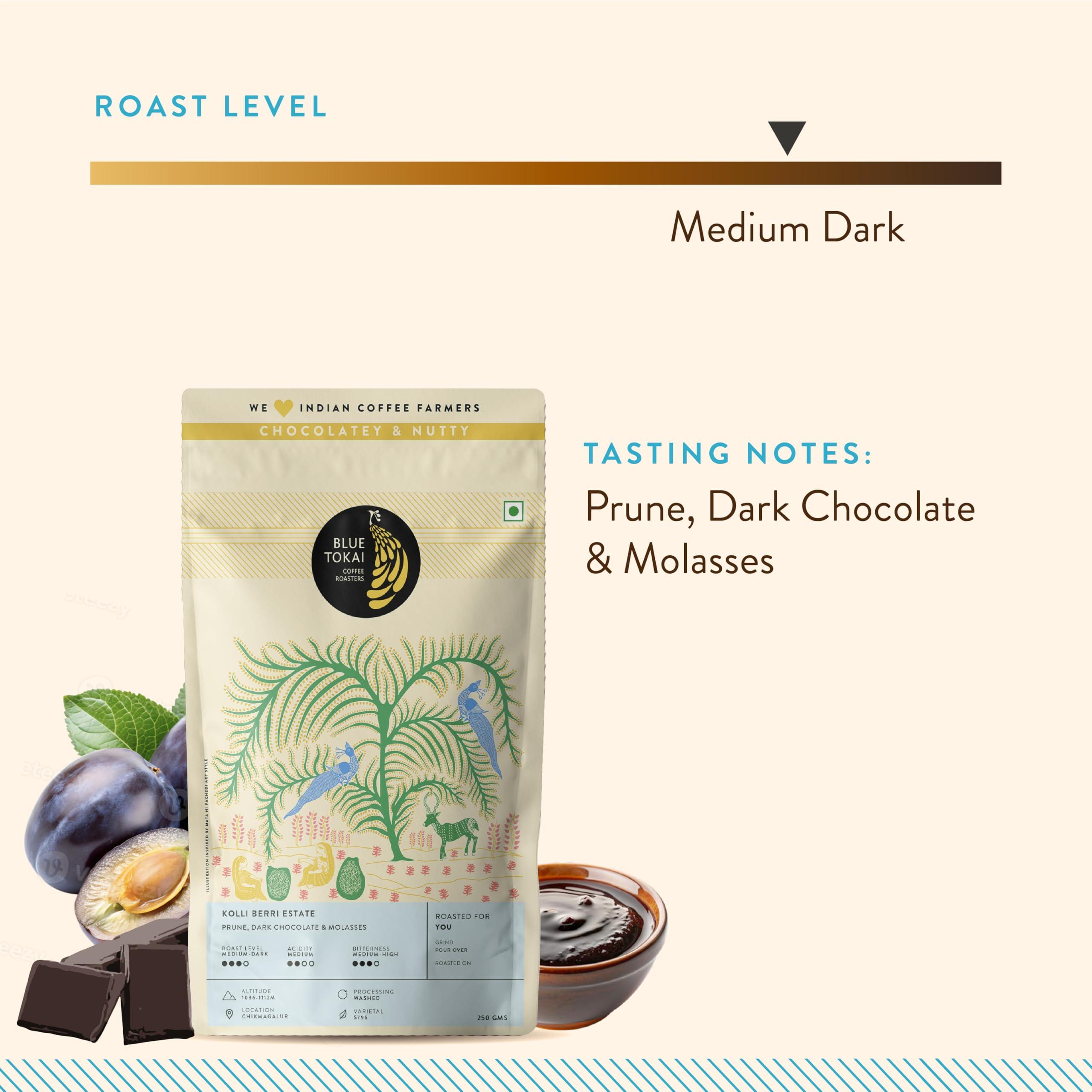 Blue Tokai Coffee Roasters Blue Tokai Coffee Roasters Kolli Berri Estate - Medium Dark Roast (Turkish Grind) 250g | Made With 100% Specialty Grade Arabica Freshly Roasted Ground Coffee, Bag