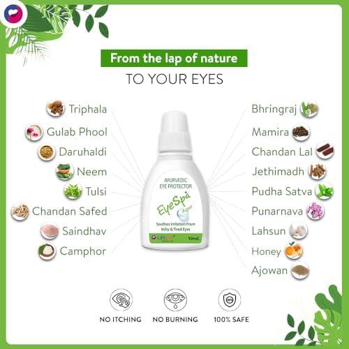 Eyespa EyeSpa Ayur - Ayurvedic Eye Drop | Relieves Dryness, Redness, Itching, Cooling | daily-use Eye Drop with Triphala, Rose water, Bhringaraj, Honey | 10ML (Pack of 4)