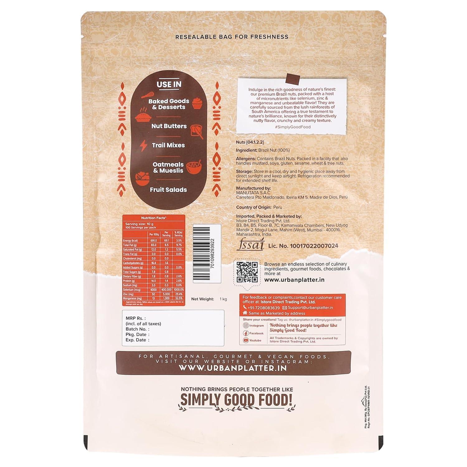 urban platter Urban Platter Exotic Brazil Nuts, 1Kg [ Grade A | Rich in Selenium]