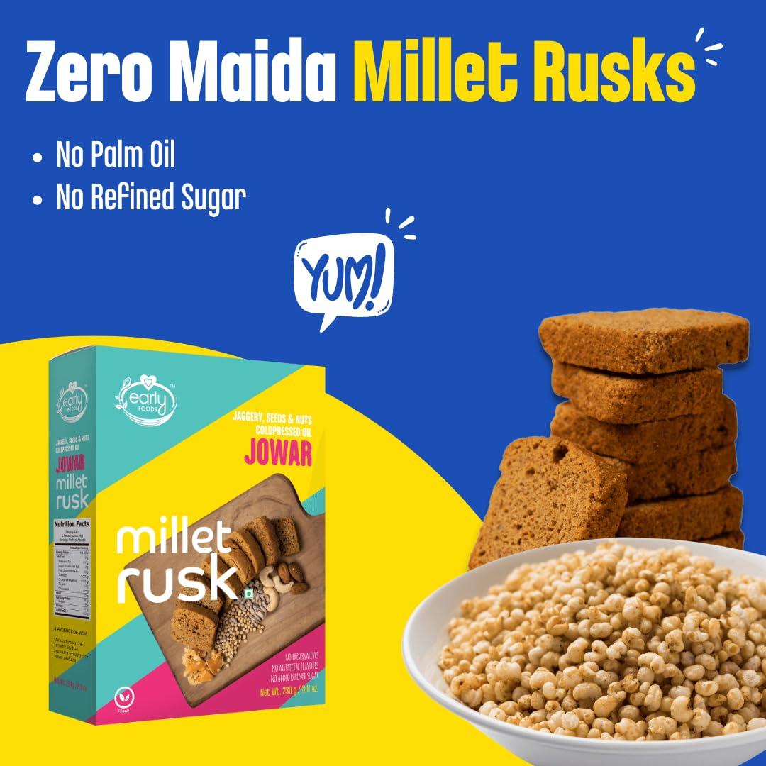 Early Foods Early Foods - Pack of 2 : Jowar Rusks | Millet Rusk Sugar Free | No Maida Rusk | Rusks for Kids | Millet Toast Biscuits Rusk 230g x 2