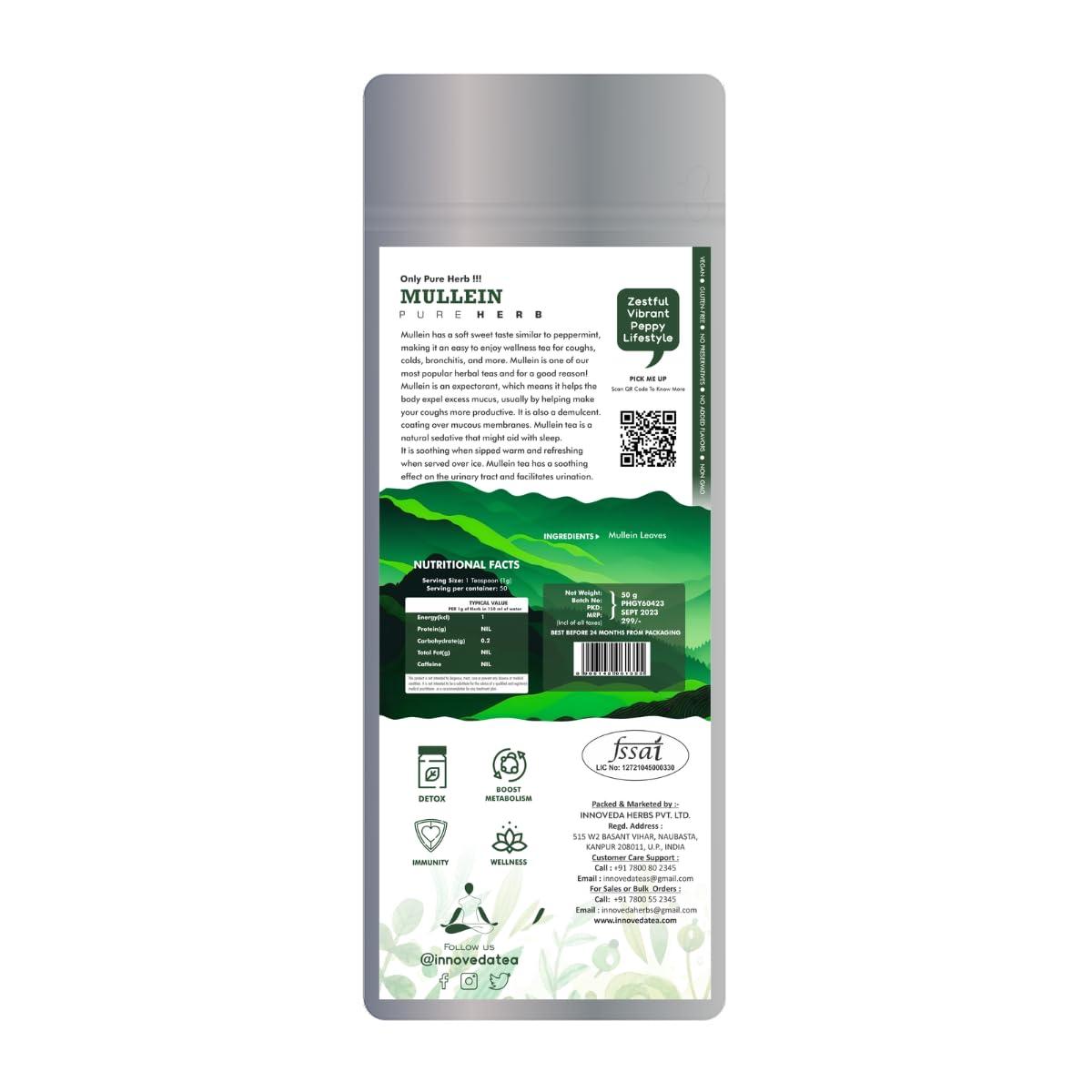 INNOVEDA Mullein Leaf Tea for Lungs, Immunity & Sleep 100 Tea Cups