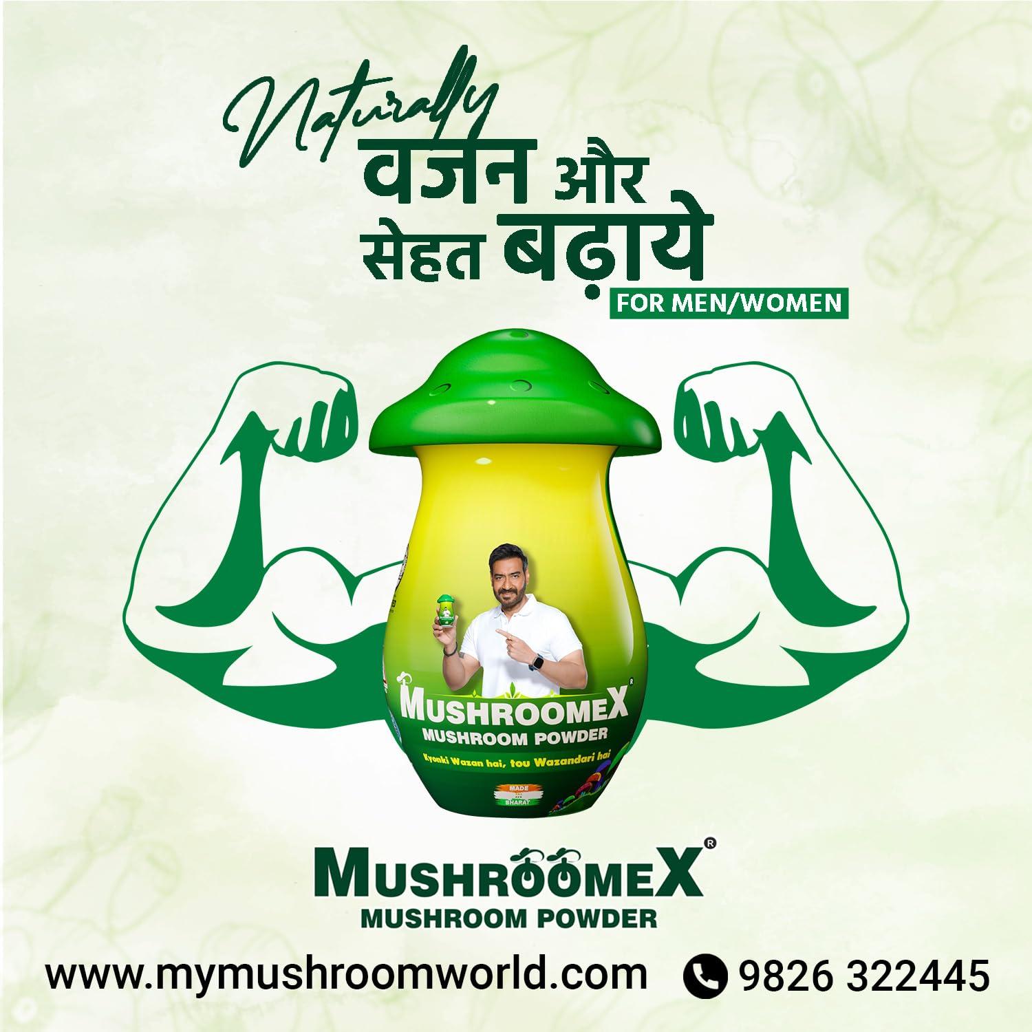 mushroomex Mushroomex 100 Gram Mushroom Powder Ayurvedic Weight Gainer for Men Women and Adults with Natural Ingredients to Improve Stamina, Appetite and Overall Wellness (Pack of 1)