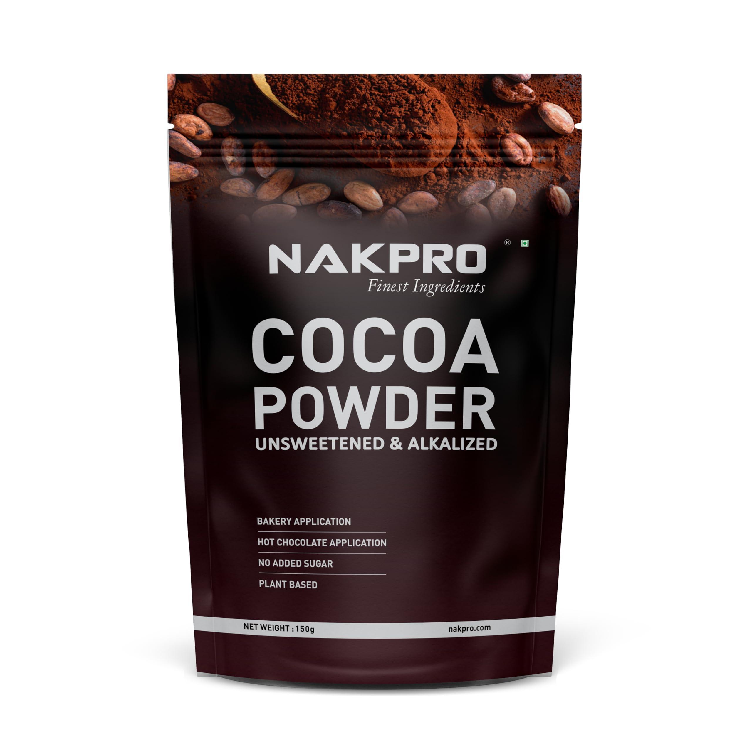 NAKPRO NAKPRO 100% Pure & Natural Unsweetened Plant Based Cocoa Powder, 200g | 22.5g Protein | Ideal for Cake, Baking, Hot Chocolate, Milkshakes & More