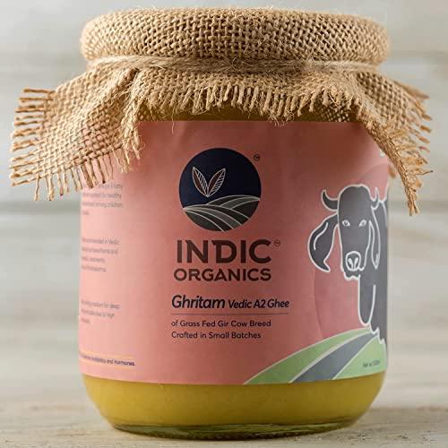 INDIC ORGANICS Indic Organics Gir Cow\'s A2 Ghee | Free Grass Grazing Healthy Gir Cow\'s Bilona Ghee from Khatiyawad Region of Gujrat | Lab Certified & Tested (250 ml)