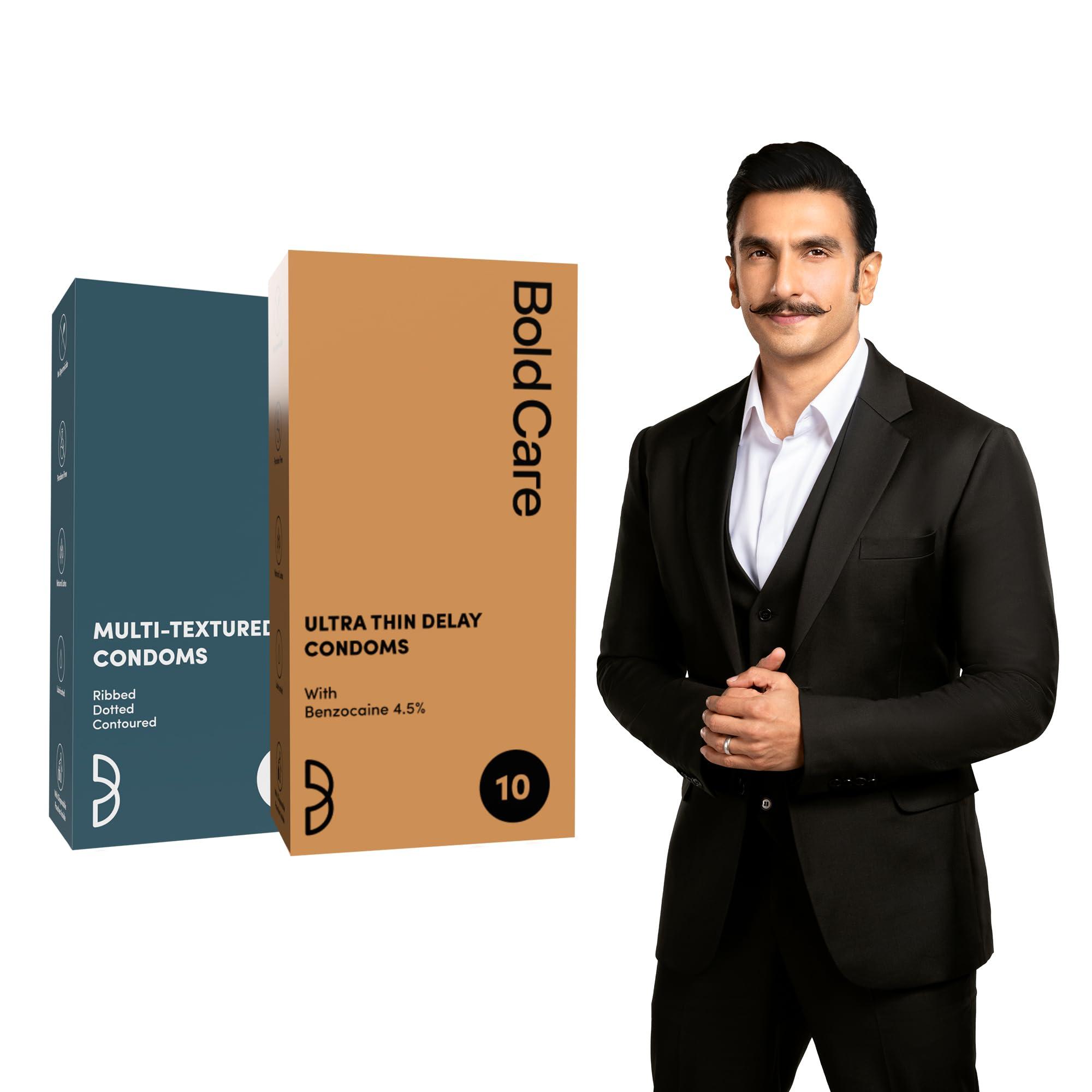 Bold Care Bold Care Multi textured condoms + Ultra Thin Delay Condoms - Super Saver pack - Designed to fit perfectly - Paraben free