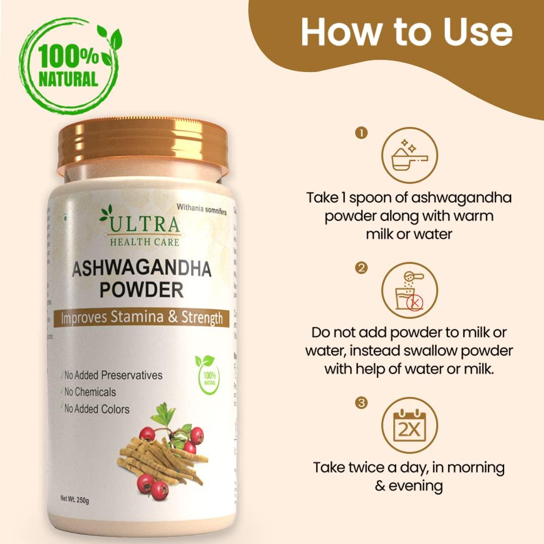 Ultra Health care Ultra Healthcare Ashwagandha KSM-66 Powder for Height Growth, Stress,Anxiety,Vitality and Vigour 250 gm