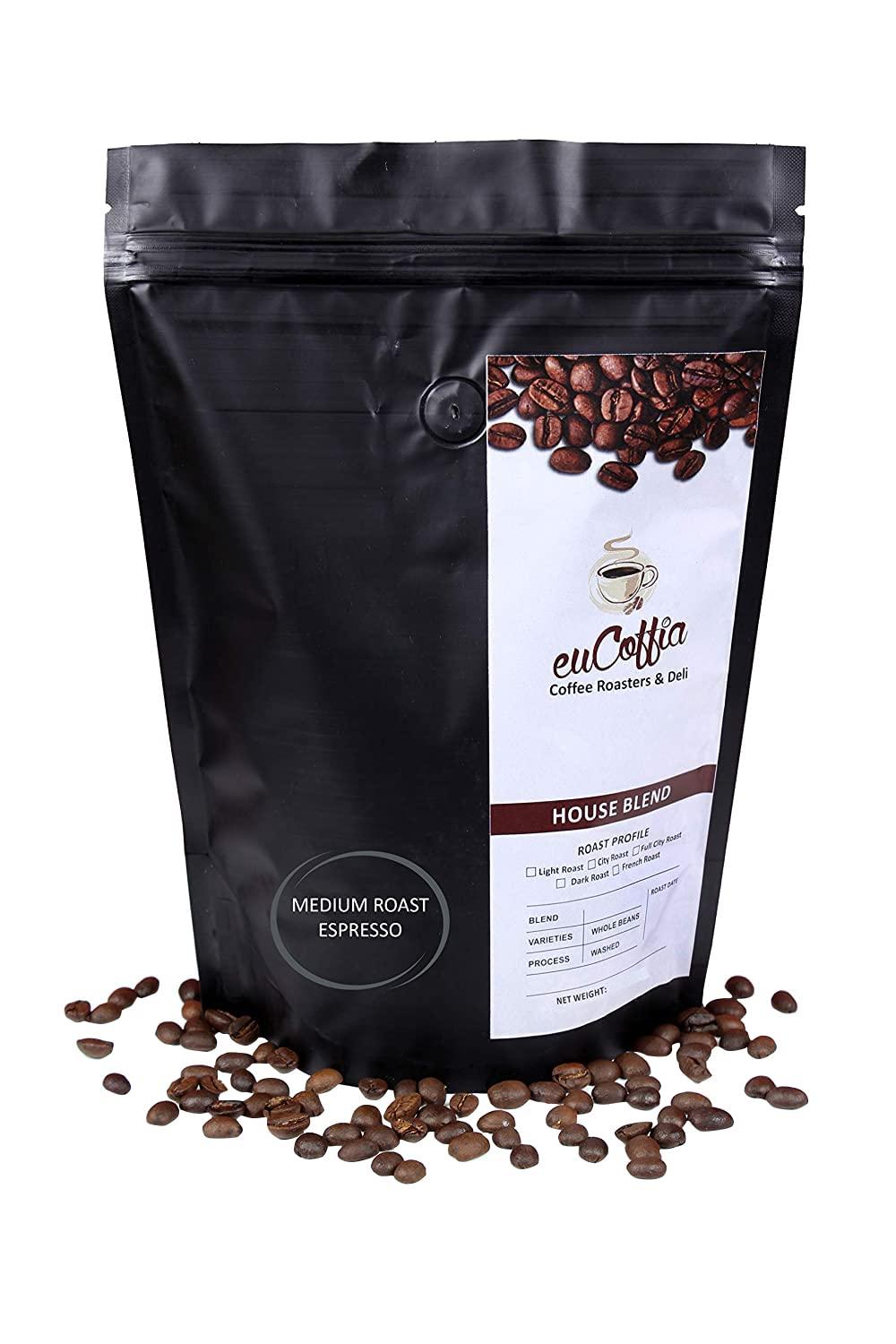 euCoffia euCoffia 100% Arabica Roasted Coffee Beans (Medium Roast) (Espresso) (Whole Beans) (Size: 400 Grams)
