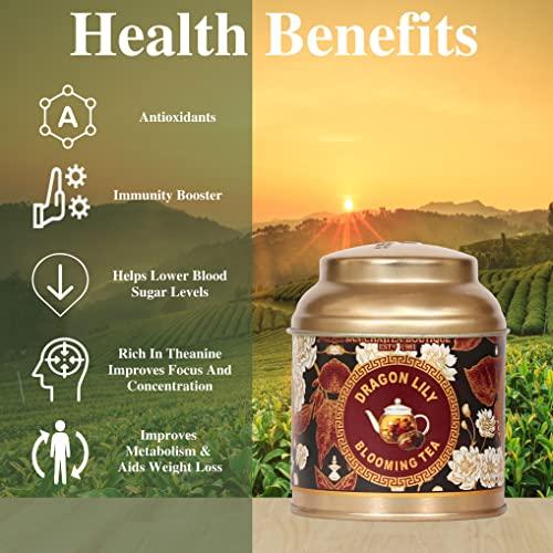 SAN-CHA SAN-CHA Tea Boutique, Dragon Lily Blooming Tea, Flowering Tea, Ornamental Tea, Hand Woven, Osmanthus & Lily Flower Tea, Blooming Tea Flower, Green Tea, 190 Gram