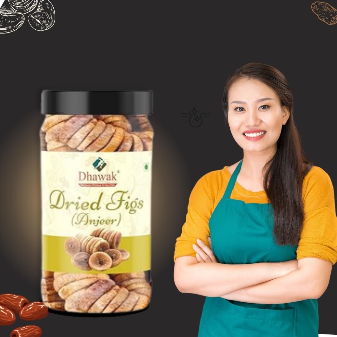 DHAWAK Dhawak Dried Figs Afghani Anjeer 500 gm Afghani Anjeer Big Size |Figs Dry Fruits Anjir (Dried Figs) Dry Fruits for Body Mass Loss, [Jar Pack]