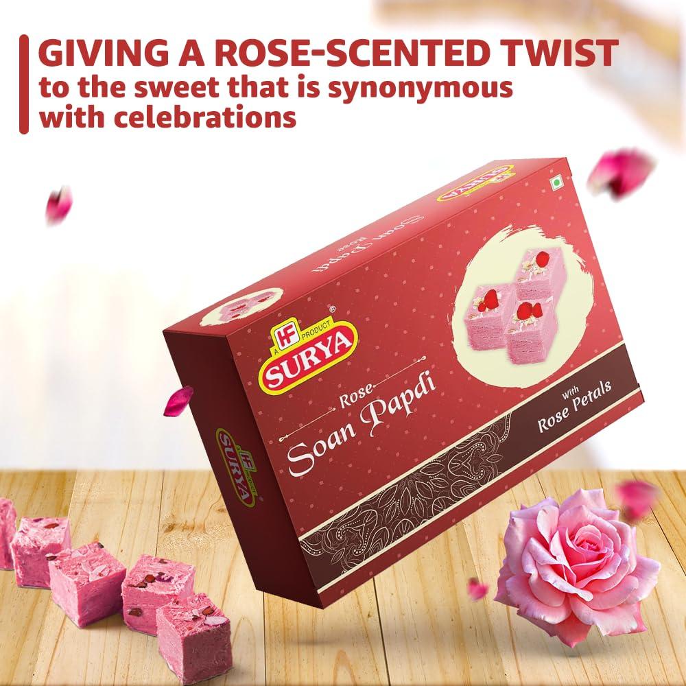 Surya Surya 200gm Rose Soan Papdi with real rose petals |Indian Sweet |Rose Flavoured