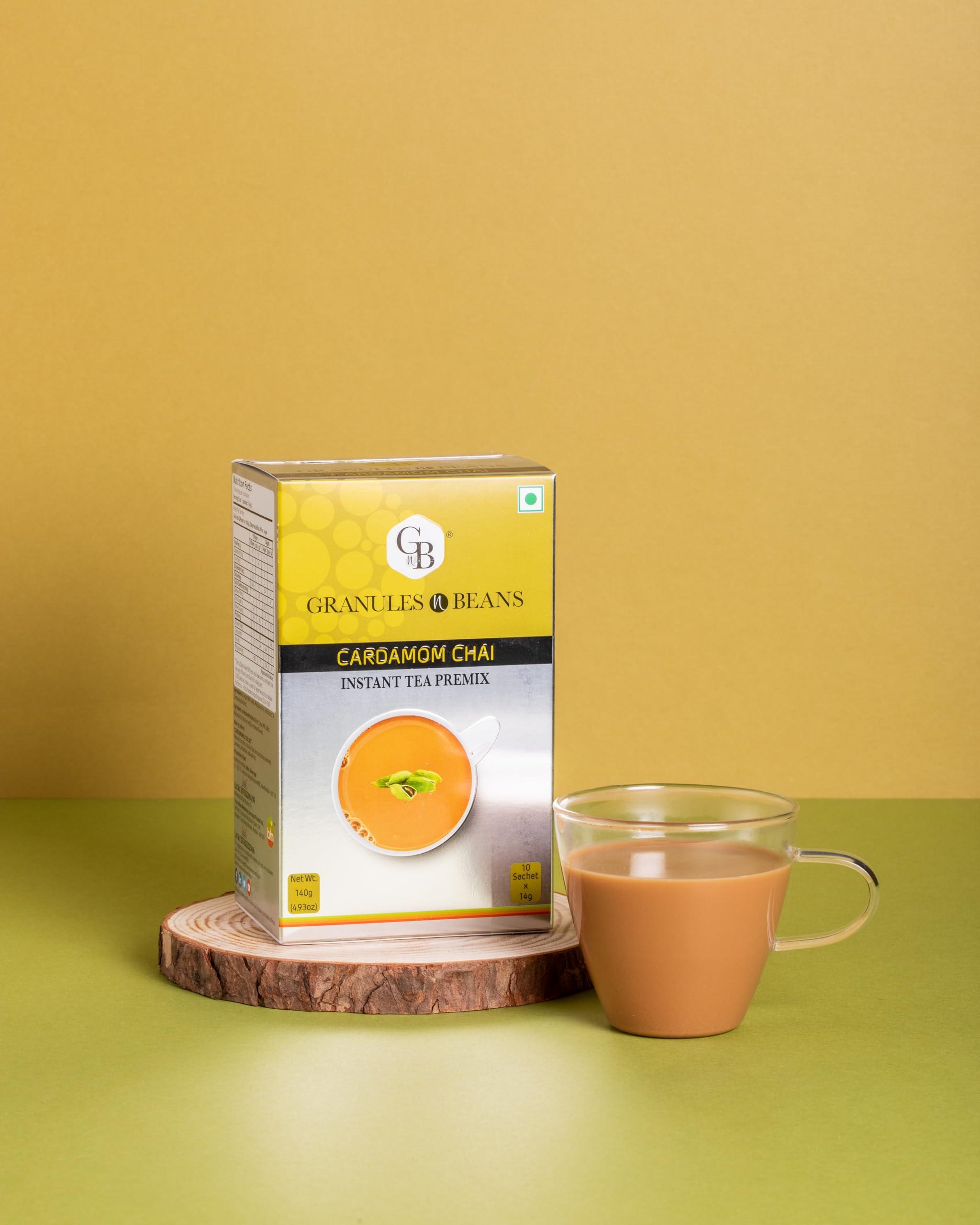 GranulesnBeans Granules n Beans Cardamom Chai Instant Tea Premix (Elaichi) - (10 Sachet x 14g =140g)