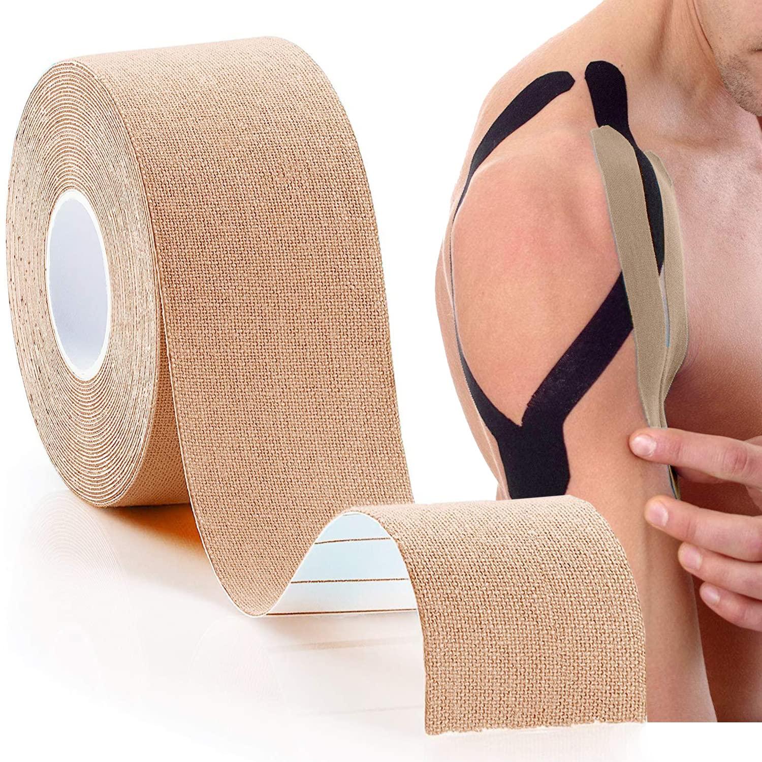 STRAUSS STRAUSS Kinesiology Sports Tape for Knee,Calf & Thigh Support|Waterproof Athletic Sports Tape for Muscle Support,Hand Leg Joint Support & Physiotherapy|Kinesio Tape for Sports Injury,(Beige)