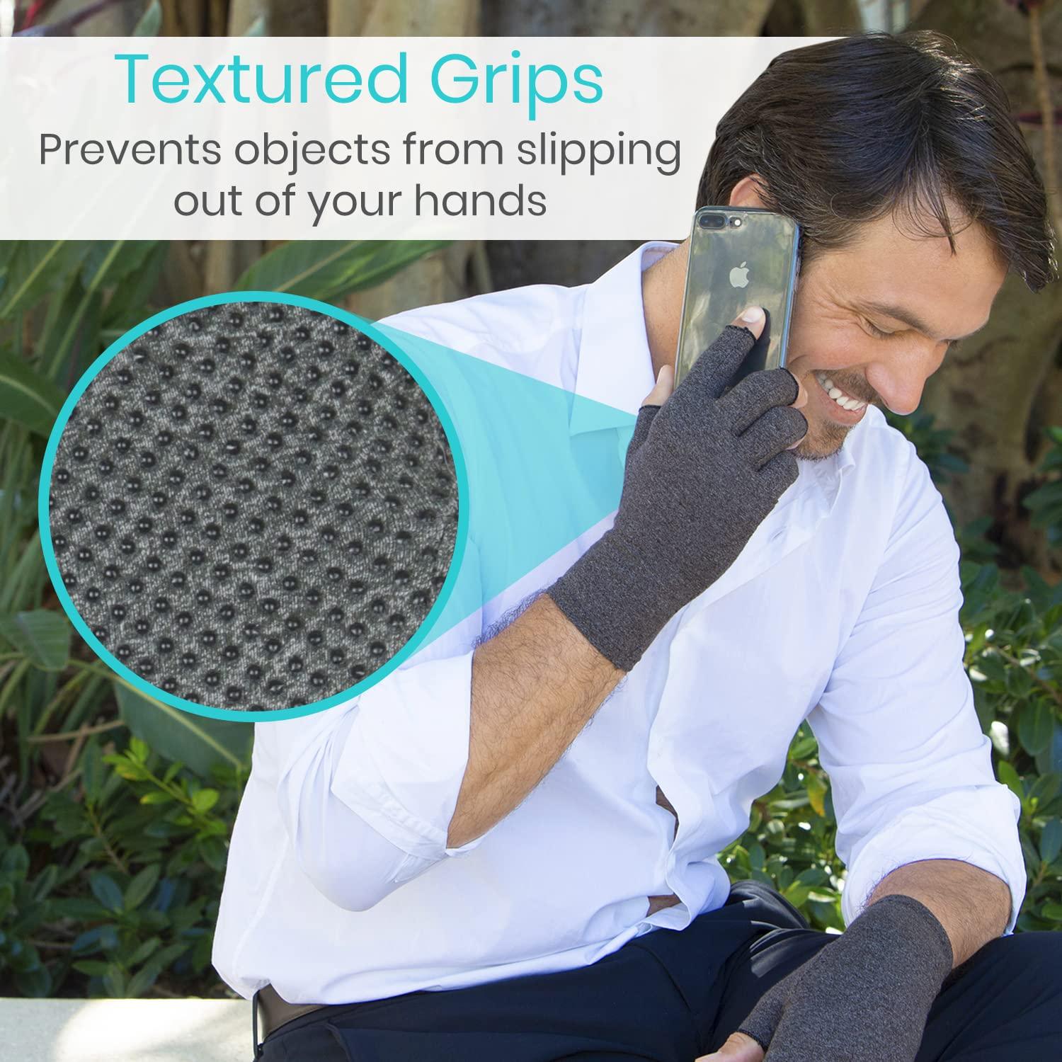 Vive Arthritis Gloves With Grips by Vive - Textured Open Finger Compression Hand Gloves for Rheumatoid and Osteoarthritis - Joint Pain Relief for Men & Women (Large)