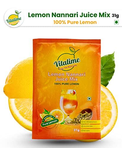 Vitalime Vitalime Lemon Nannari Juice Mix|100% Natural |Pure and Natural coolant -31gram (Pack of 10)
