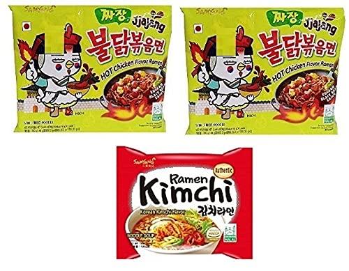 Sam Yang Samyang Korean Ramen Buldak Jijang Flavour Spicy Noodles PacK2 & Buldak Hot Chicken Ramen Kimchi Noodles PacK1(Pack of 3) (420gm) (Imported) Instant Noodles Non-vegetarian (3x140 g)(Combo Pack)