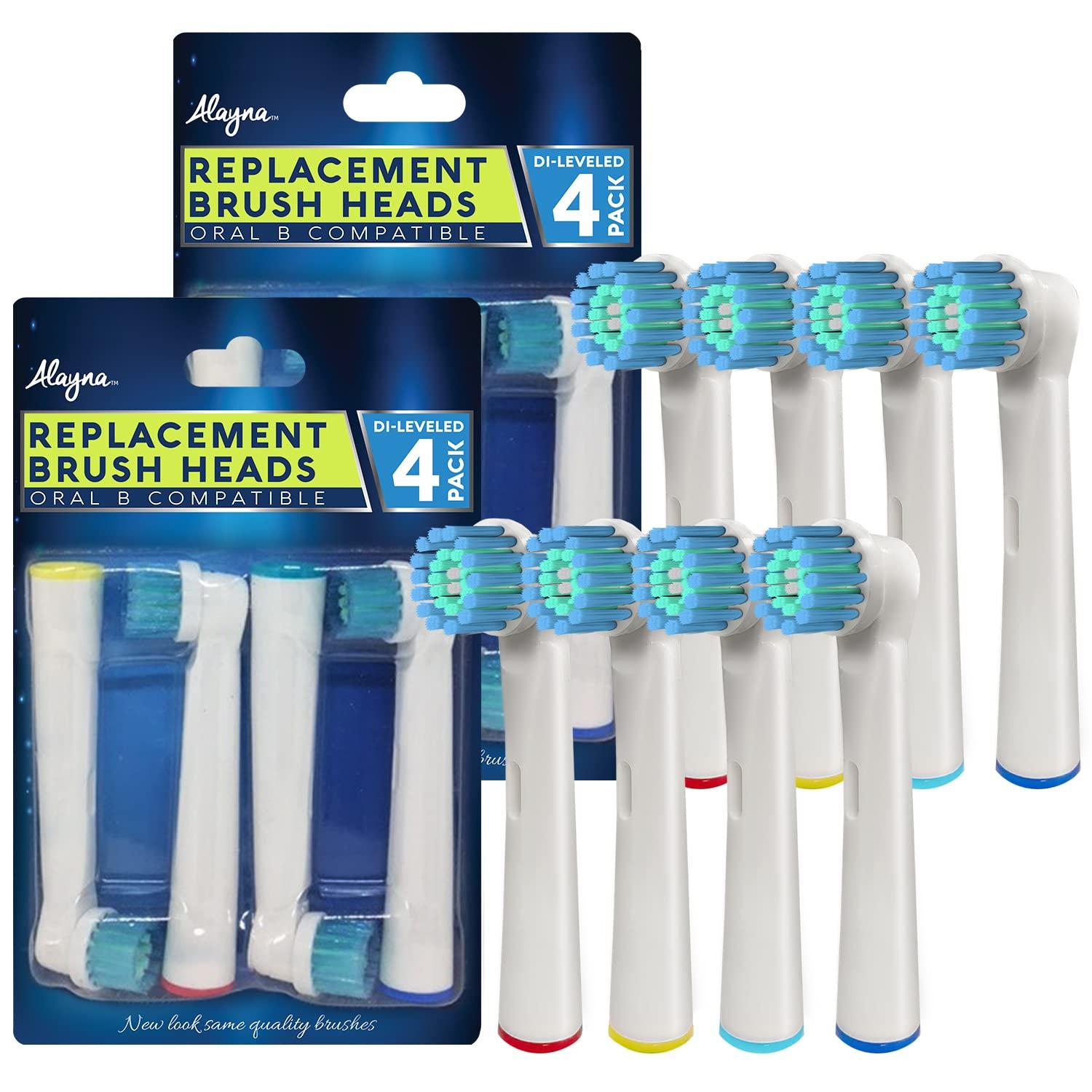 Alayna Toothbrush Replacement Heads Compatible with Oral B Braun, Pk of 8 Best Professional Brush Heads for Oralb Kids, Soft, Sensitive, Triumph, Pro 1000
