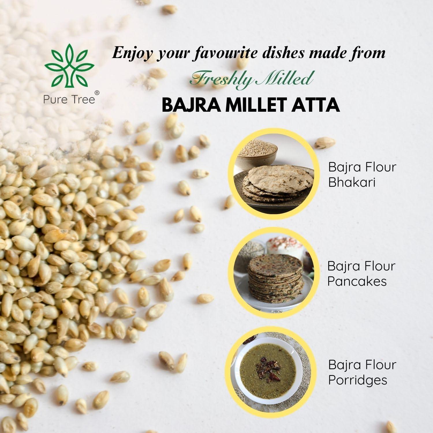 Pure Tree Pure Tree Certified Organic Bajra Flour Freshly Milled | 900 g | Bajra Atta | Gluten-Free Pearl Millet Organic Flour | Bajre Ka Atta | Millet Atta | Kambu Flour
