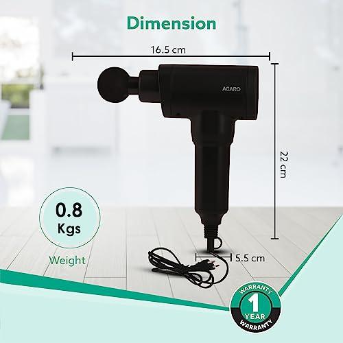 AGARO AGARO Impact Handheld Deep Tissue Percussion Gun Massager,Massage Machine, Body Massager, 6 Massage Heads, 5 Speed, For Deep Tissue Massage, Body Relaxation & Pain Relief (Black)