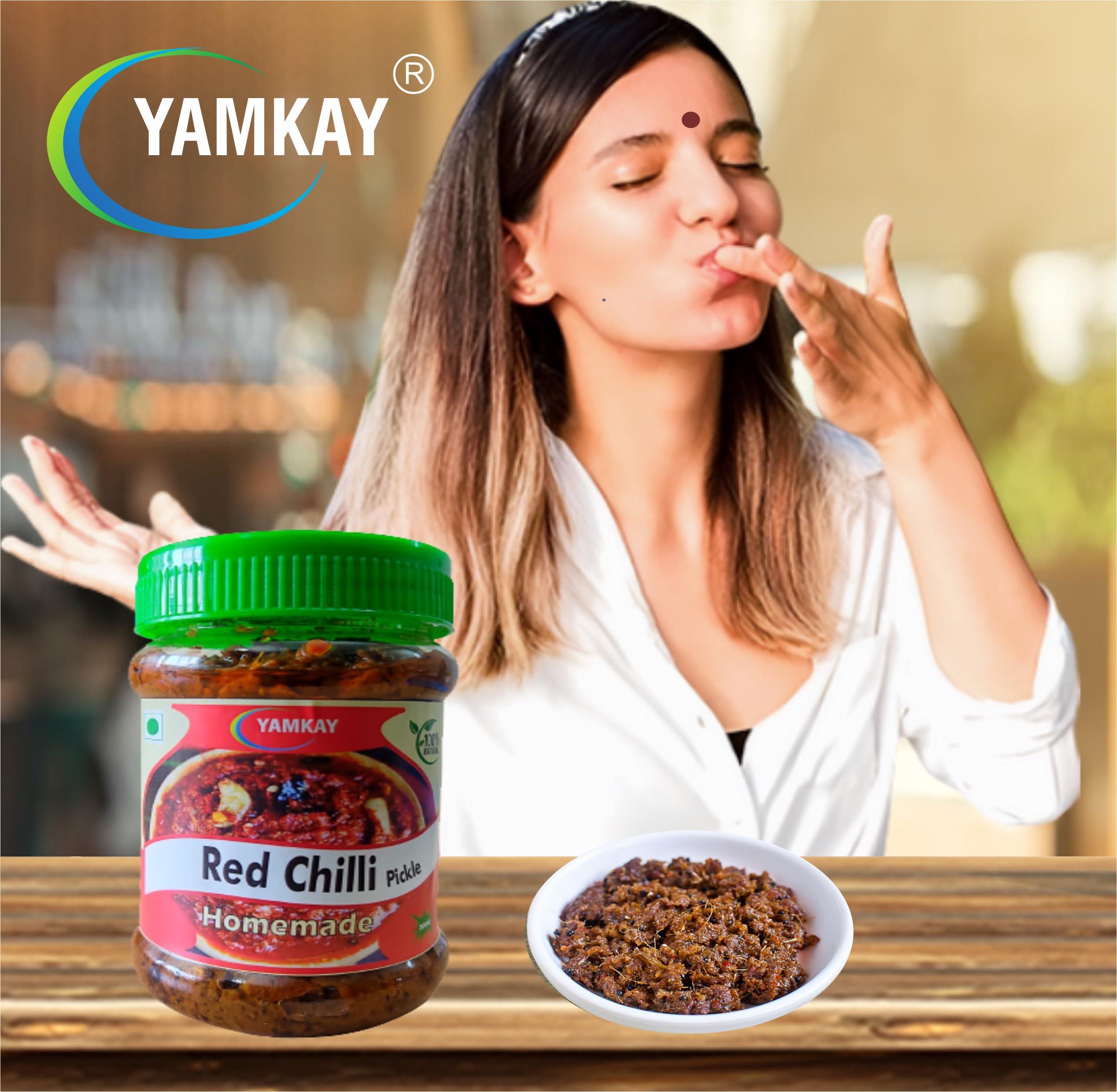 YAMKAY YamkAY Homemade Andhra Red Chilli Pickle Home Made lal mirch mirchi ka Bharwa Indian achar Pickles 300gm