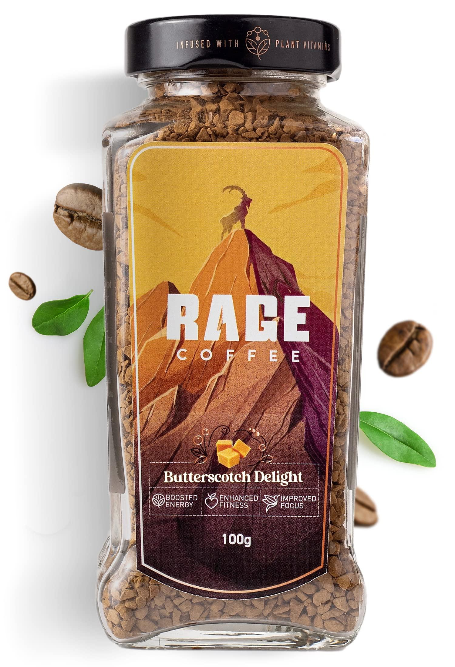 RAGE COFFEE Rage Coffee Butterscotch Delight Flavour (Butterscotch Delight,) (Butterscotch Delight, 100g) & Rage Coffee Dark Chocolate Instant coffee (Dark Chocolate,) (DARK CHOCOLATE, 50g)