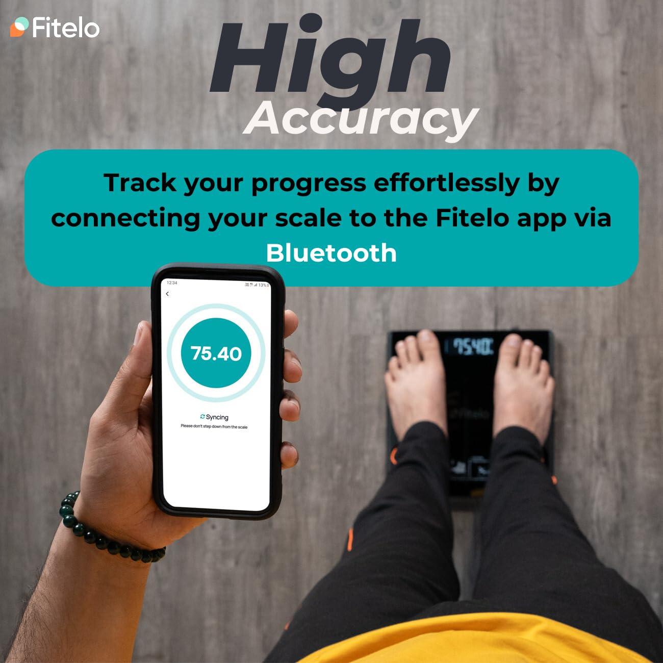 Fitelo Fitelo Bluetooth Smart Scale, BMI Weight Machine for Body Weight with 18 Body Parameters, Body Fat Analyzer Machine & Body Composition Scale with APP, LED Display & 1 Year Warranty (WS7-01)