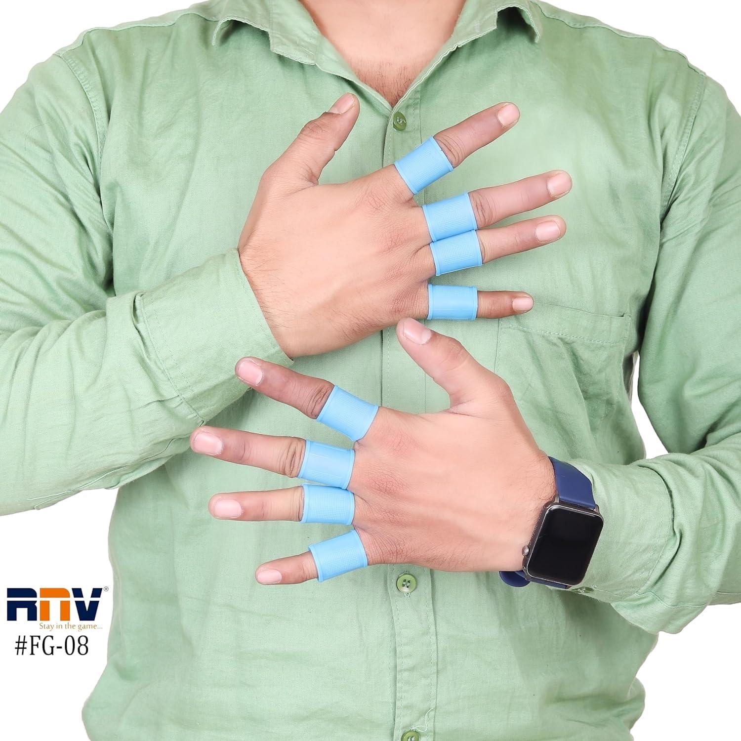 RNV RNV Finger Sleeves Thumb Brace Protectors | finger sleeve | cricket sleeves | finger splint for little finger | thumb sleeve | finger support | finger splint for ring finger (Blue)