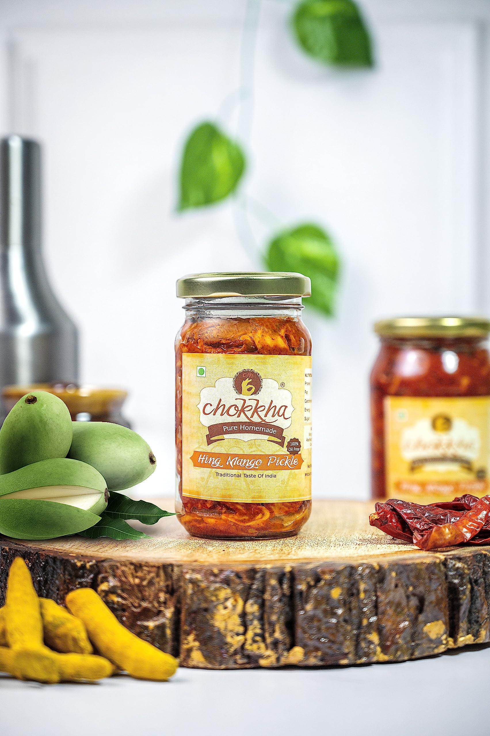 Chokkha Chokkha Traditional Homemade Hing Pickle | Senda Namak | No Colour |100% Oil-Free | | 400 Gm