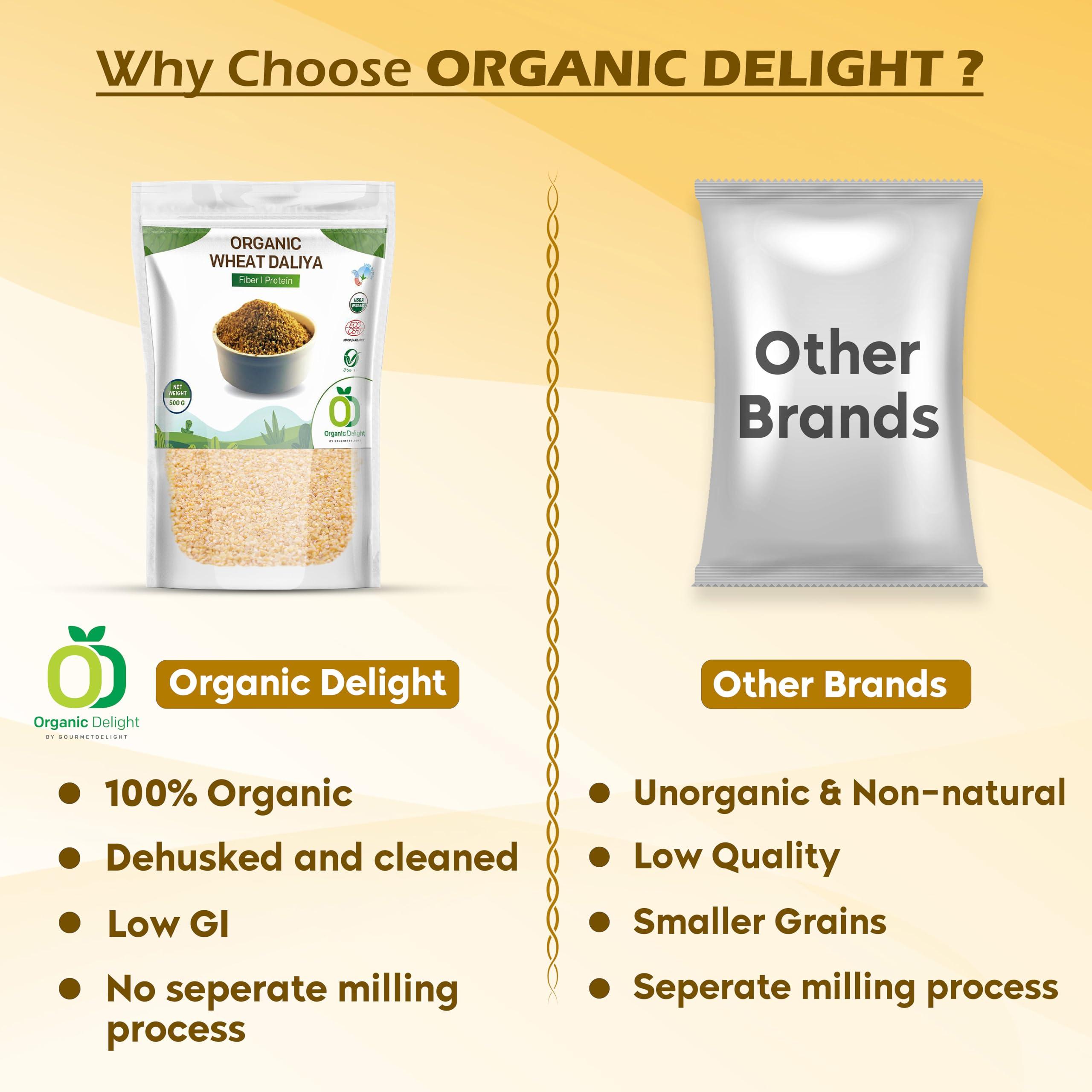 Organic Delight Organic Delight Wheat Daliya with High Fiber & Protein, Crushed Wheat Thuli for Used in Light Breakfast, Broken Wheat Gehu/Multi Grain Dalia (500g)