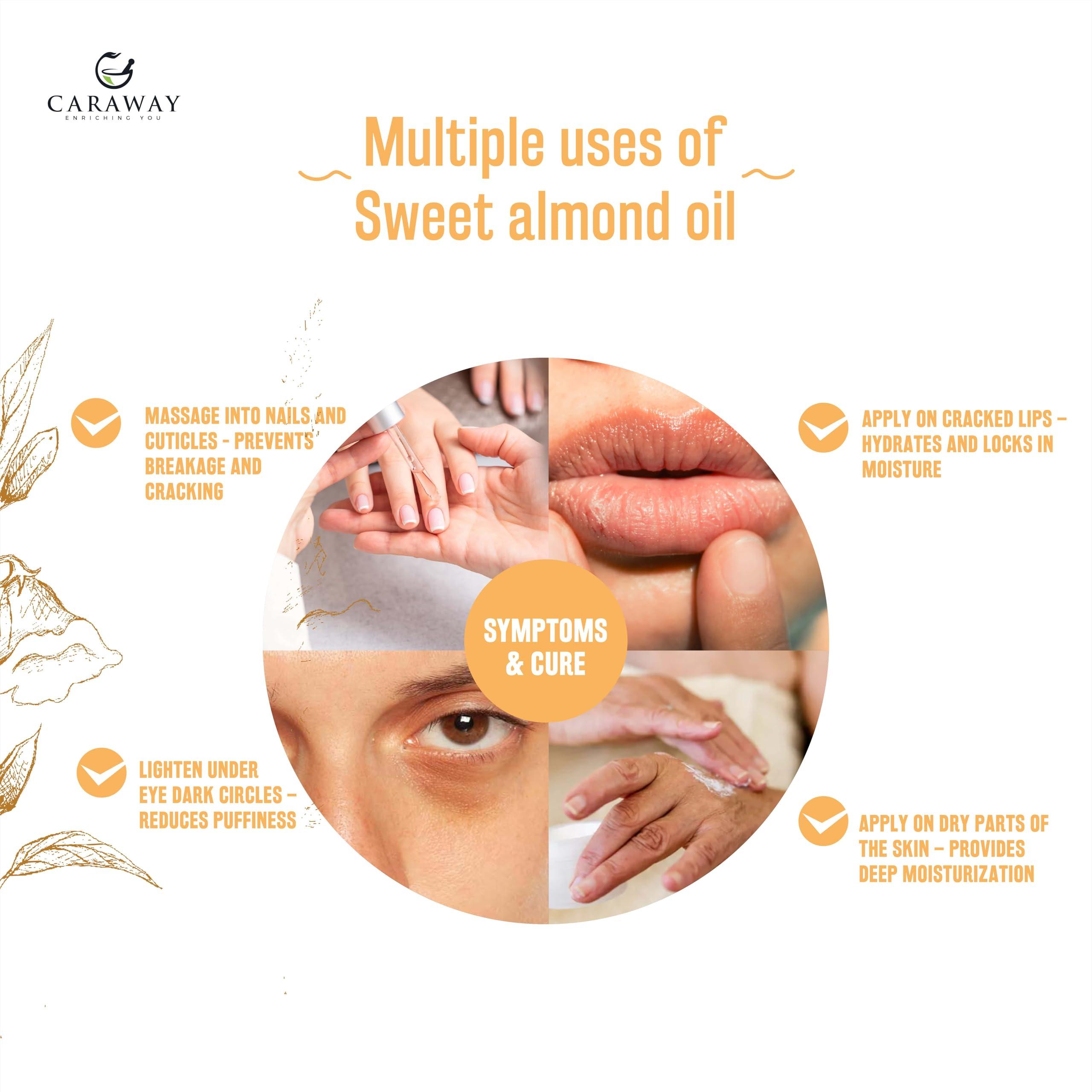 CARAWAY CARAWAY Certified Organic Almond Oil for Face - Cold Pressed Badam Rogan Oil for Baby Massage and Hair Care - Edible Grade - 16 oz / 475 ml