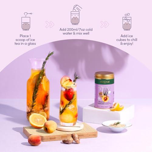 VAHDAM Peach Ginger Iced Tea Instant Premix (150g/5.29oz) 60 Servings | Lightly Sweetened Iced Tea | Fruity Peach & Zingy Ginger | Best for Mocktails & Cocktails | Packed in Tin Caddy | VAHDAM