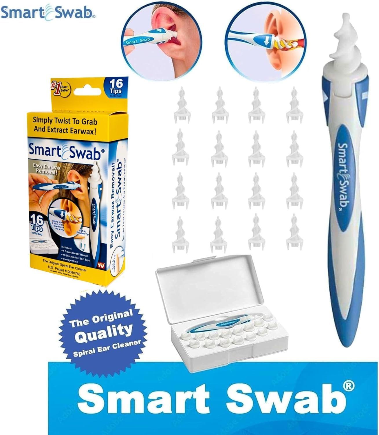 ALI SHIPPING SMART SWAB Ear Cleaner Kit - Safe, Easy Ear Wax Remover Tool for Adults, Reusable Ear Cleaning Device with Replacement Tips, Best Ear Hygiene Solution for Wax Buildup and Effective Ear Cleaning*