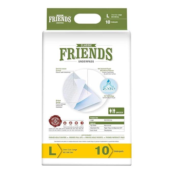 Generic Friends Classic Underpads, Large 60 X 90 cm, Super Absorbent Polymer & Soft Surface, (Pack of 6 X 10) 60s Value Pack Sold by MS Traders