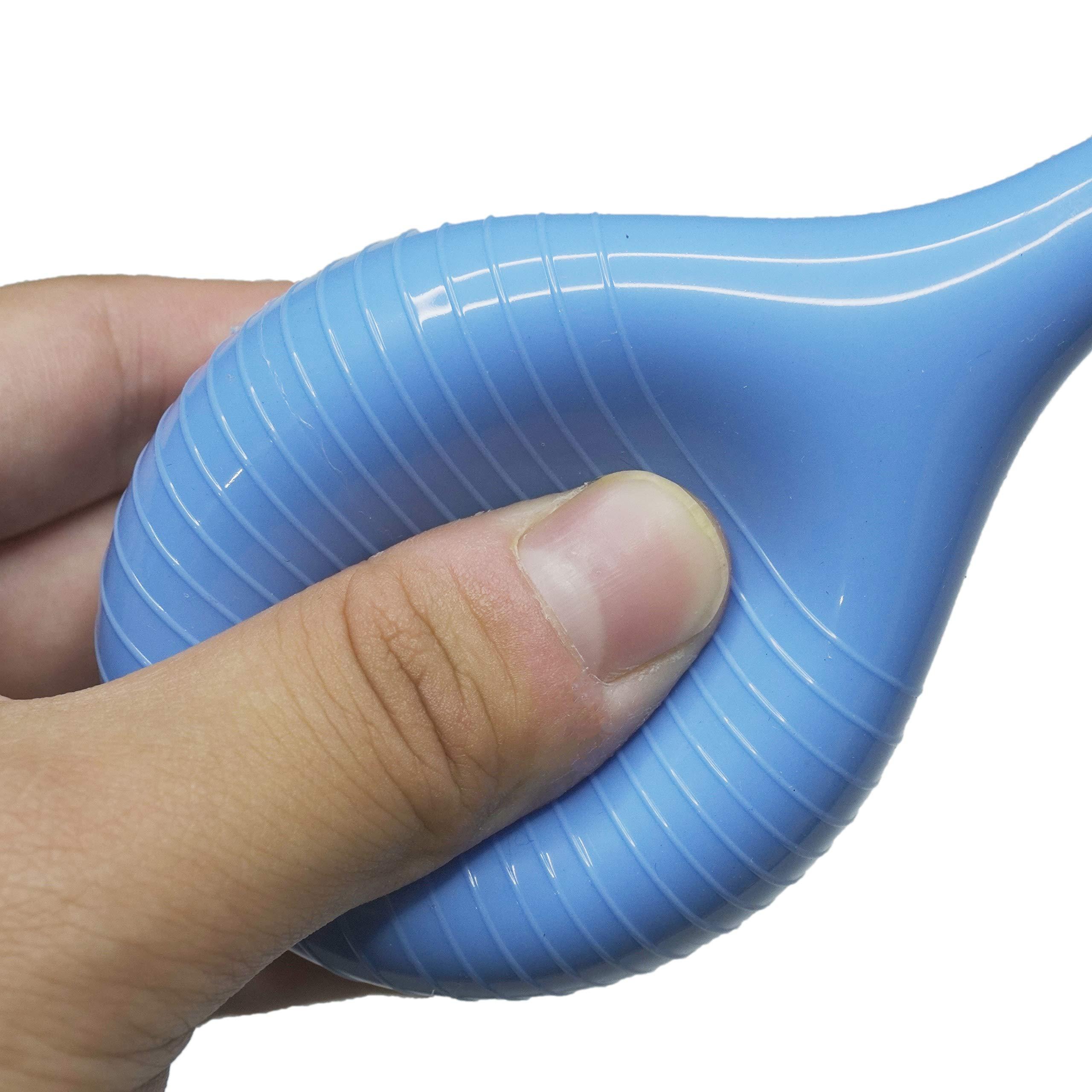 JIESI Rubber Suction Ear Syringe,60ml Hand Bulb Syringe Ear Washing Squeeze Bulb- Blue Smooth