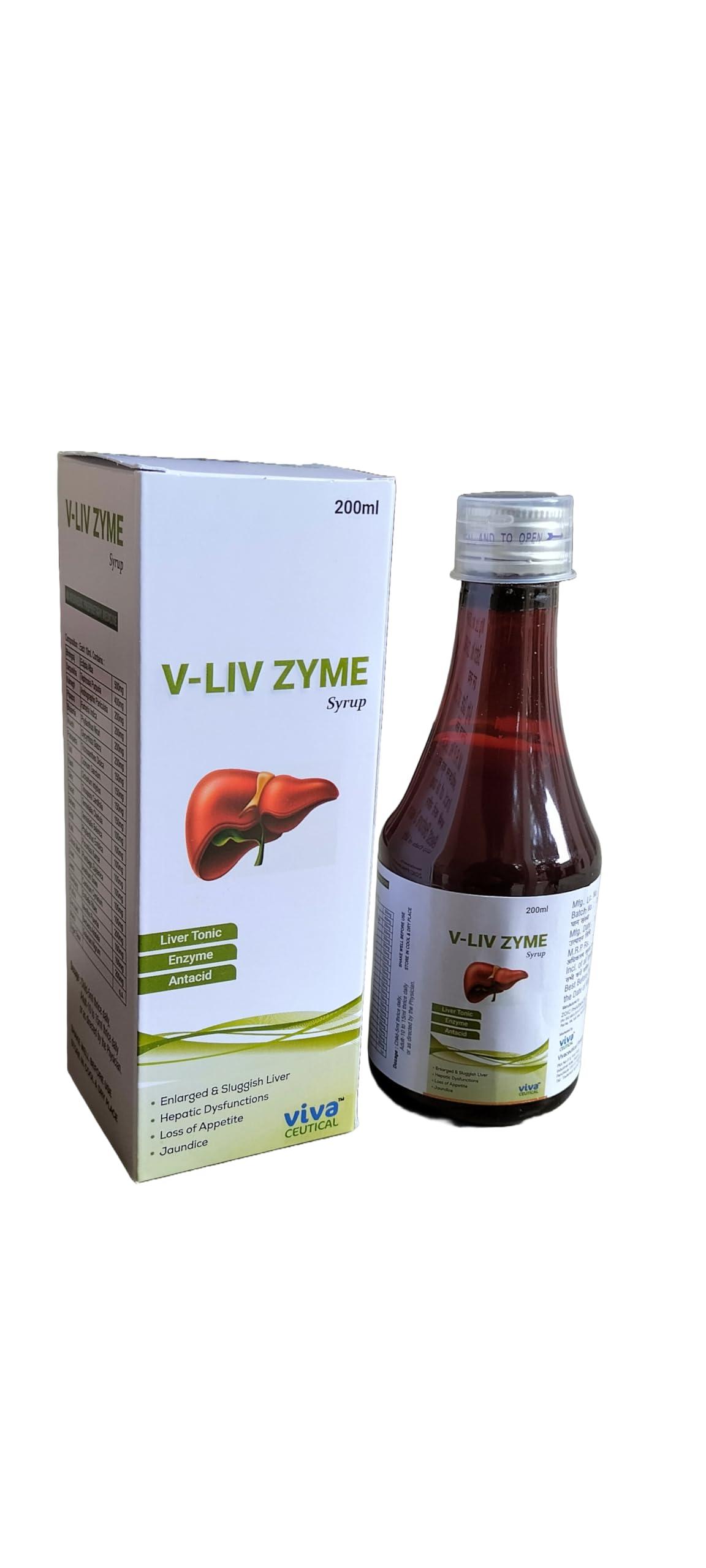 Vivaceutical V-LIV ZYME Syrup Liver Tonic, Enzyme & Antacid | An Ayurvedic Fatty Liver Tonic | 200ml